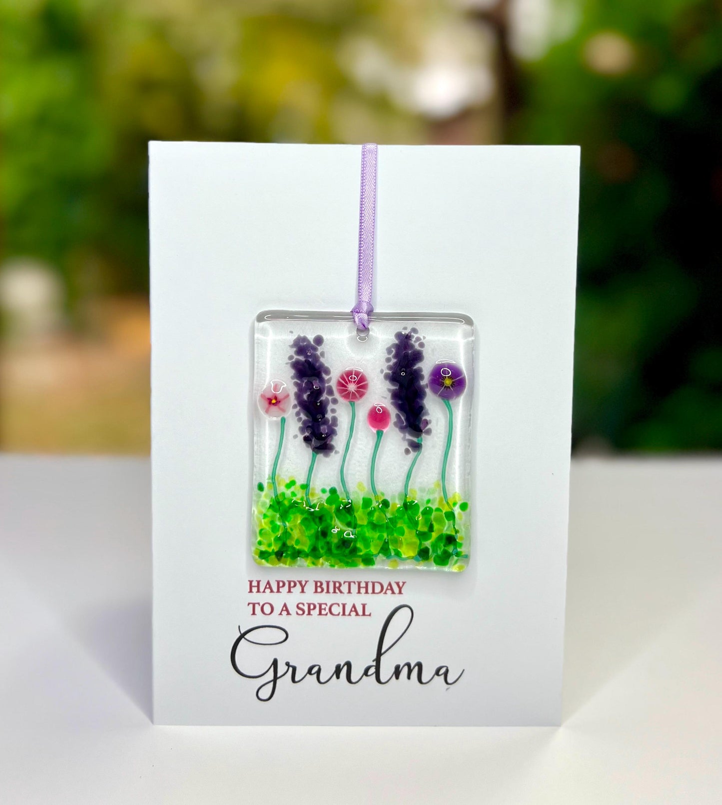 Grandma Birthday card with detachable handmade glass keepsake