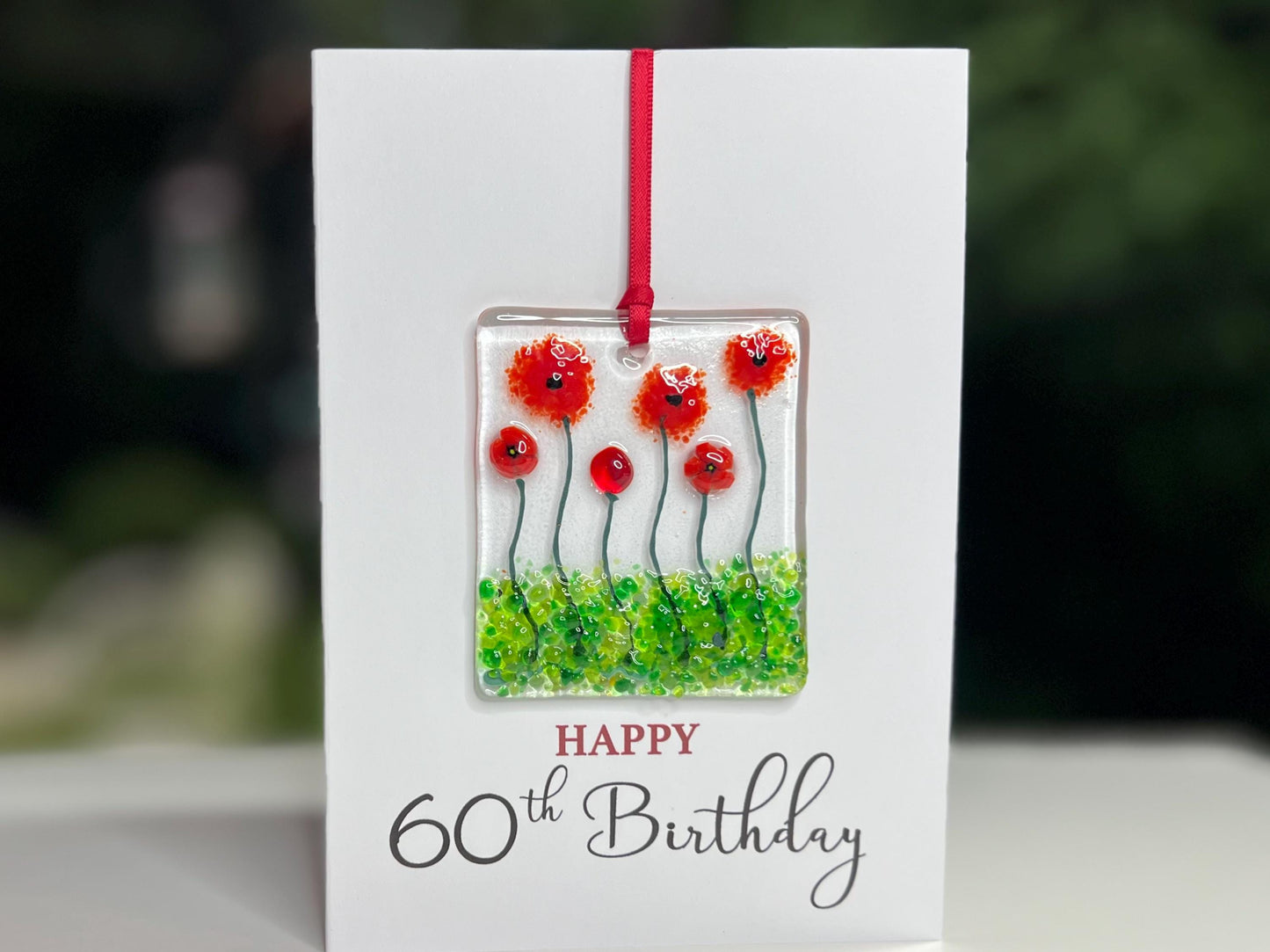 Happy 60th Birthday card with detachable handmade glass keepsake