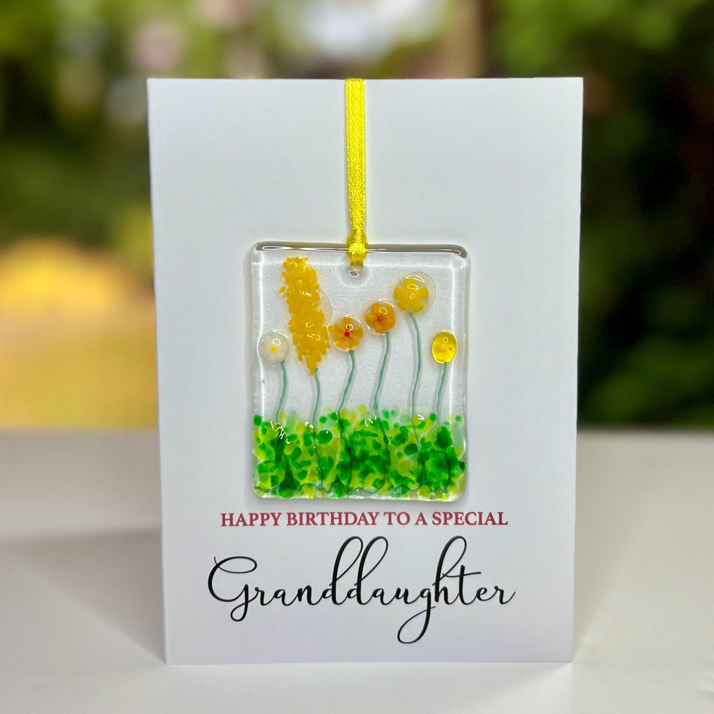 Granddaughter birthday card with detachable handmade glass keepsake