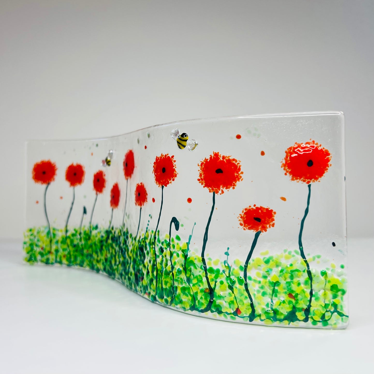 Glass Wave - Poppies and Bees