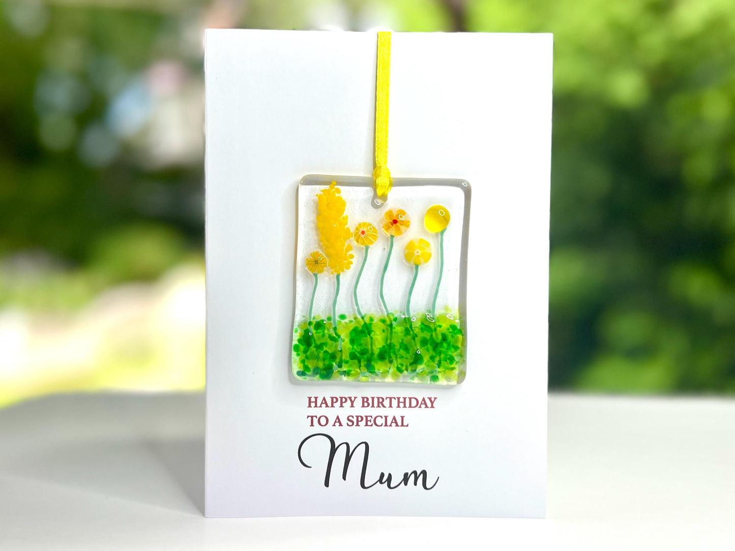 Mum Birthday card with detachable handmade glass keepsake
