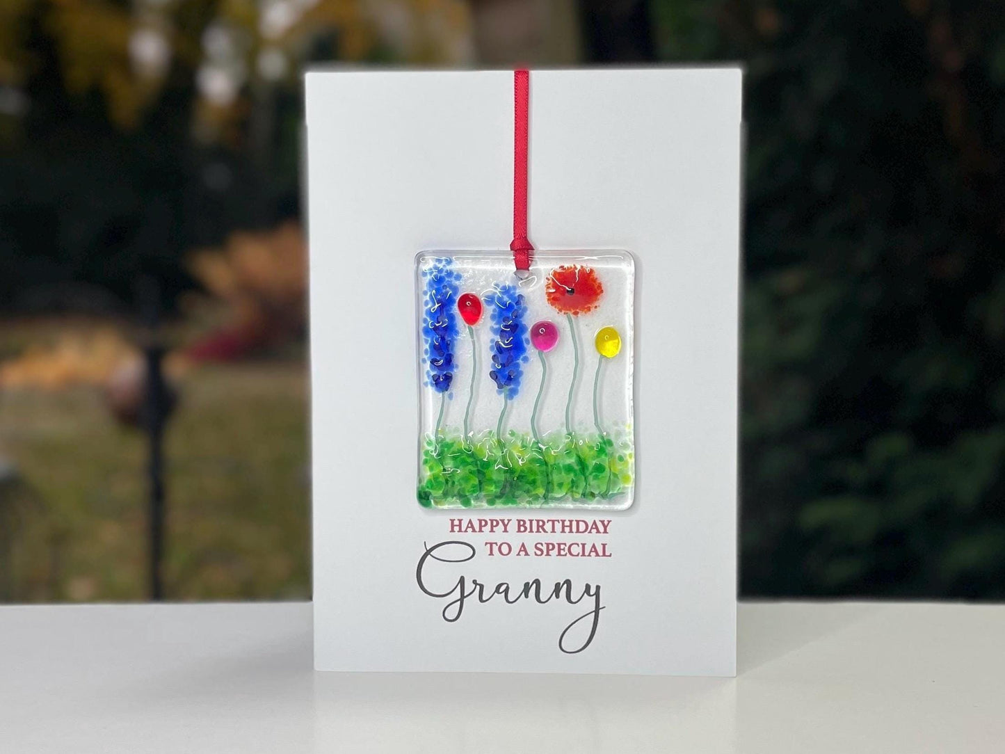 Granny Birthday card with detachable handmade glass keepsake