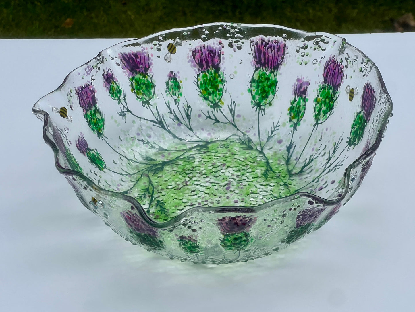 Thistle & Bee Fused Glass Bowl