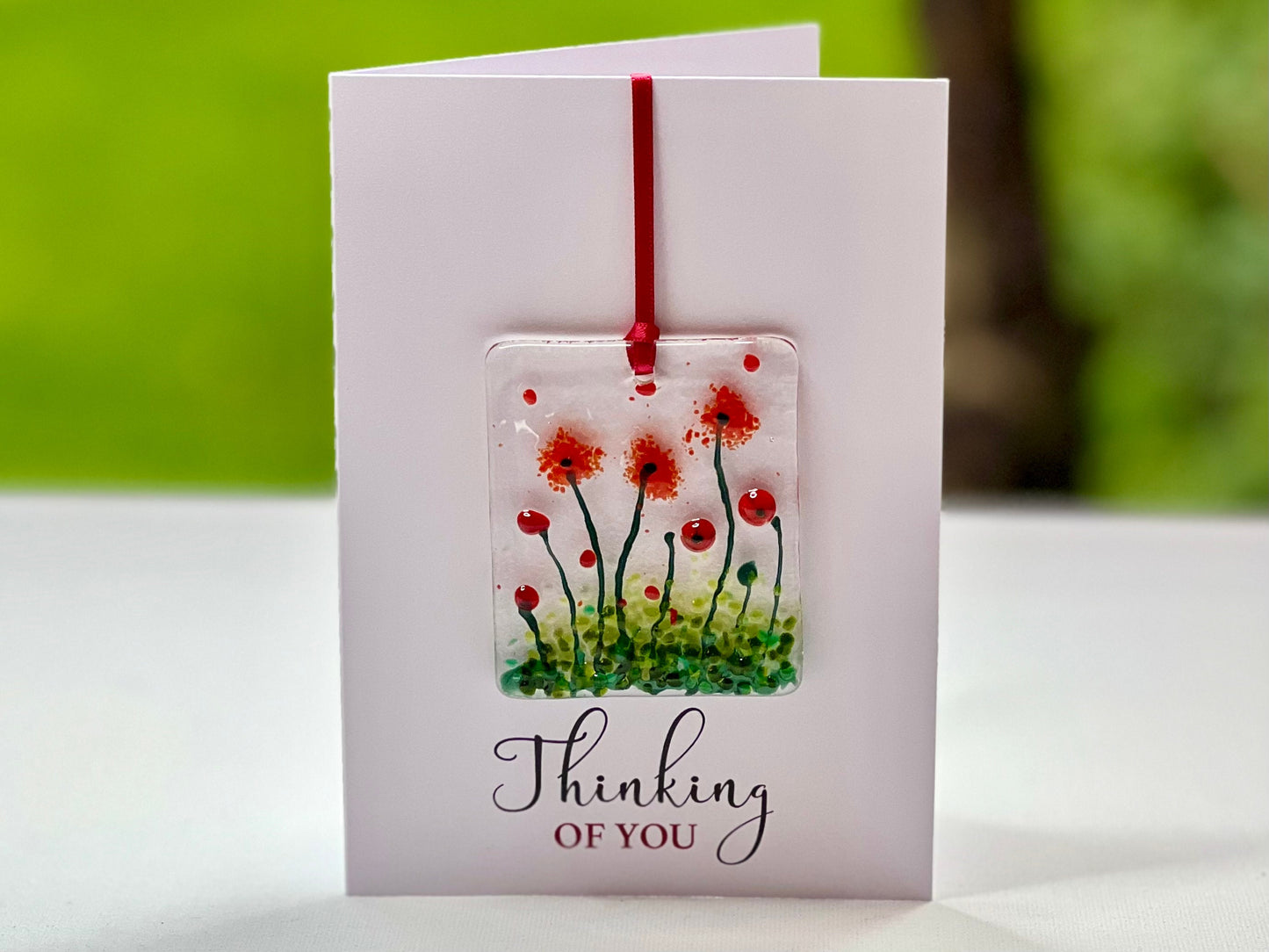 Thinking Of You card with detachable handmade glass keepsake