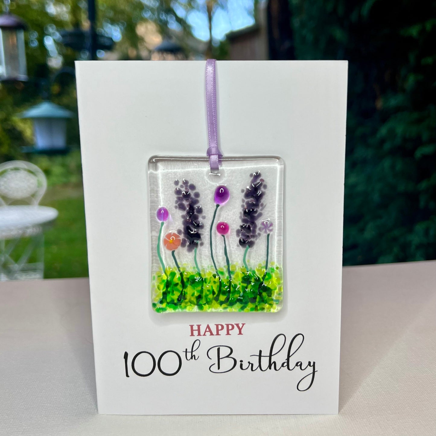 Happy 100th Birthday card with detachable handmade glass keepsake