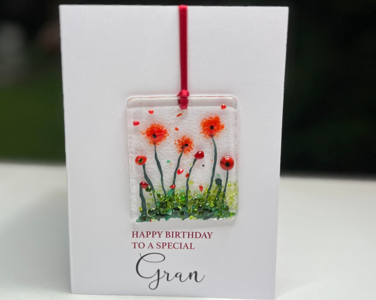 Gran Birthday card with detachable handmade glass keepsake