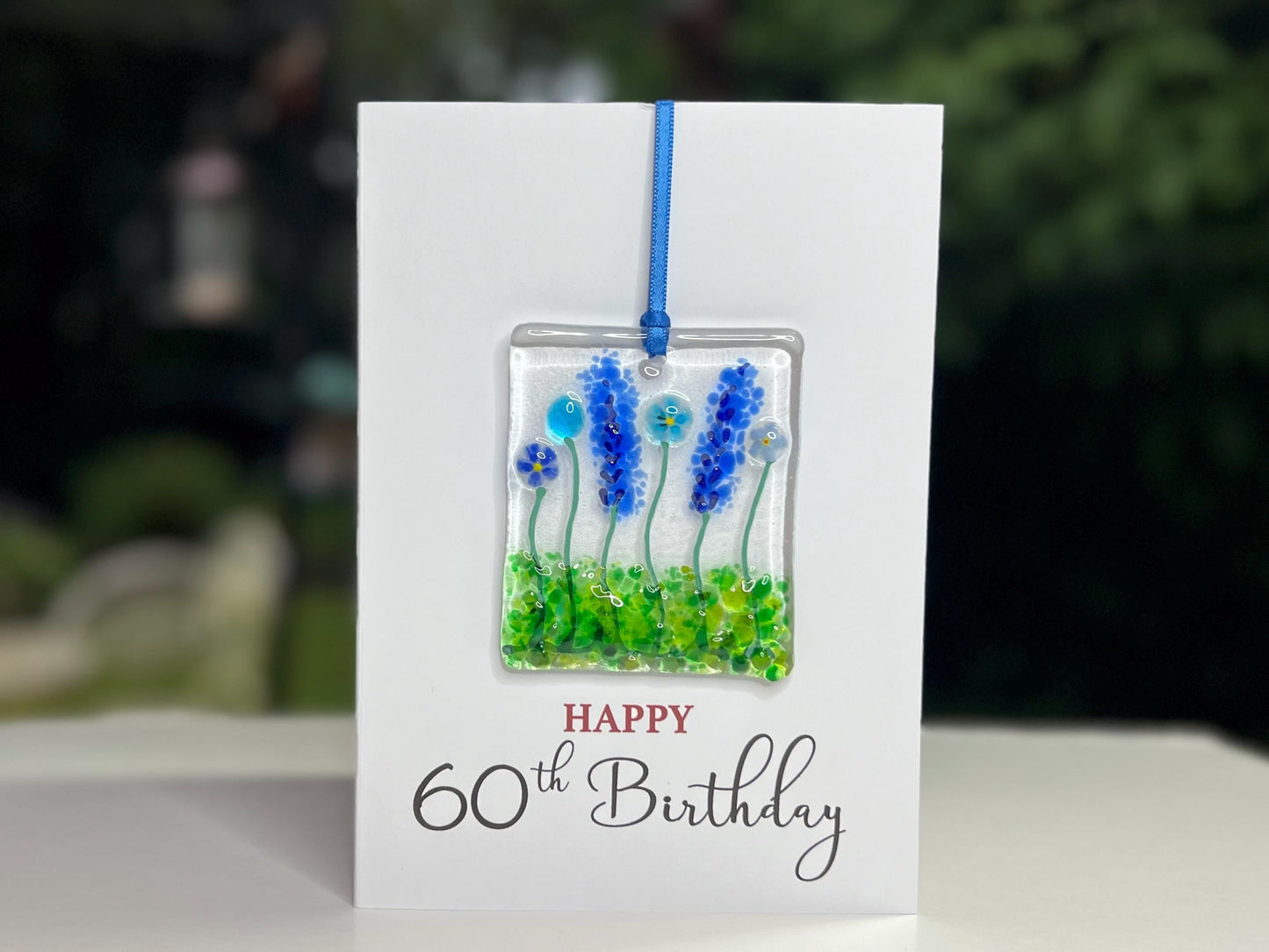 Happy 60th Birthday card with detachable handmade glass keepsake
