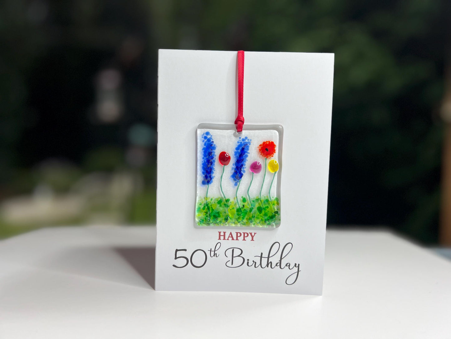 Happy 50th Birthday card with detachable handmade glass keepsake