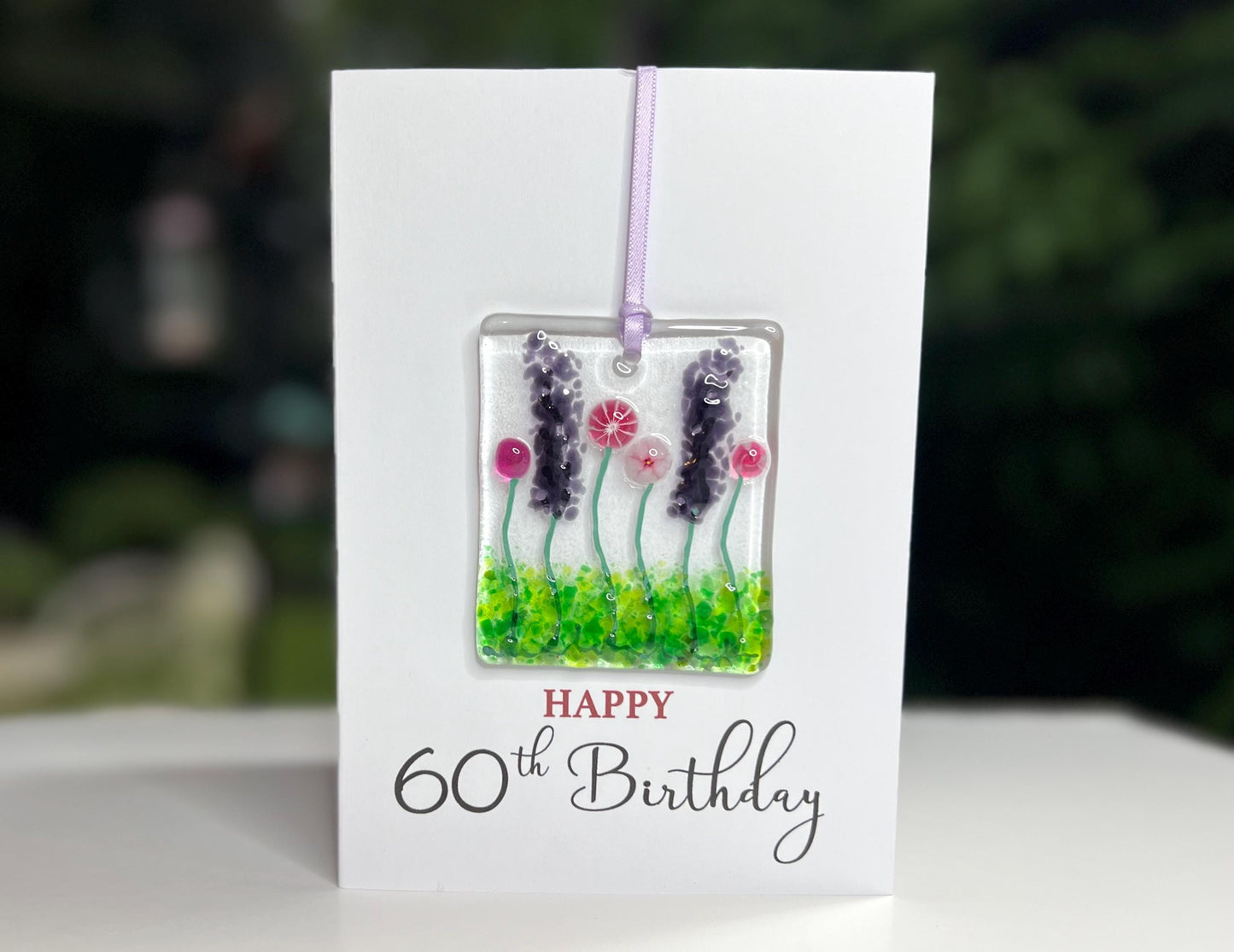 Happy 60th Birthday card with detachable handmade glass keepsake