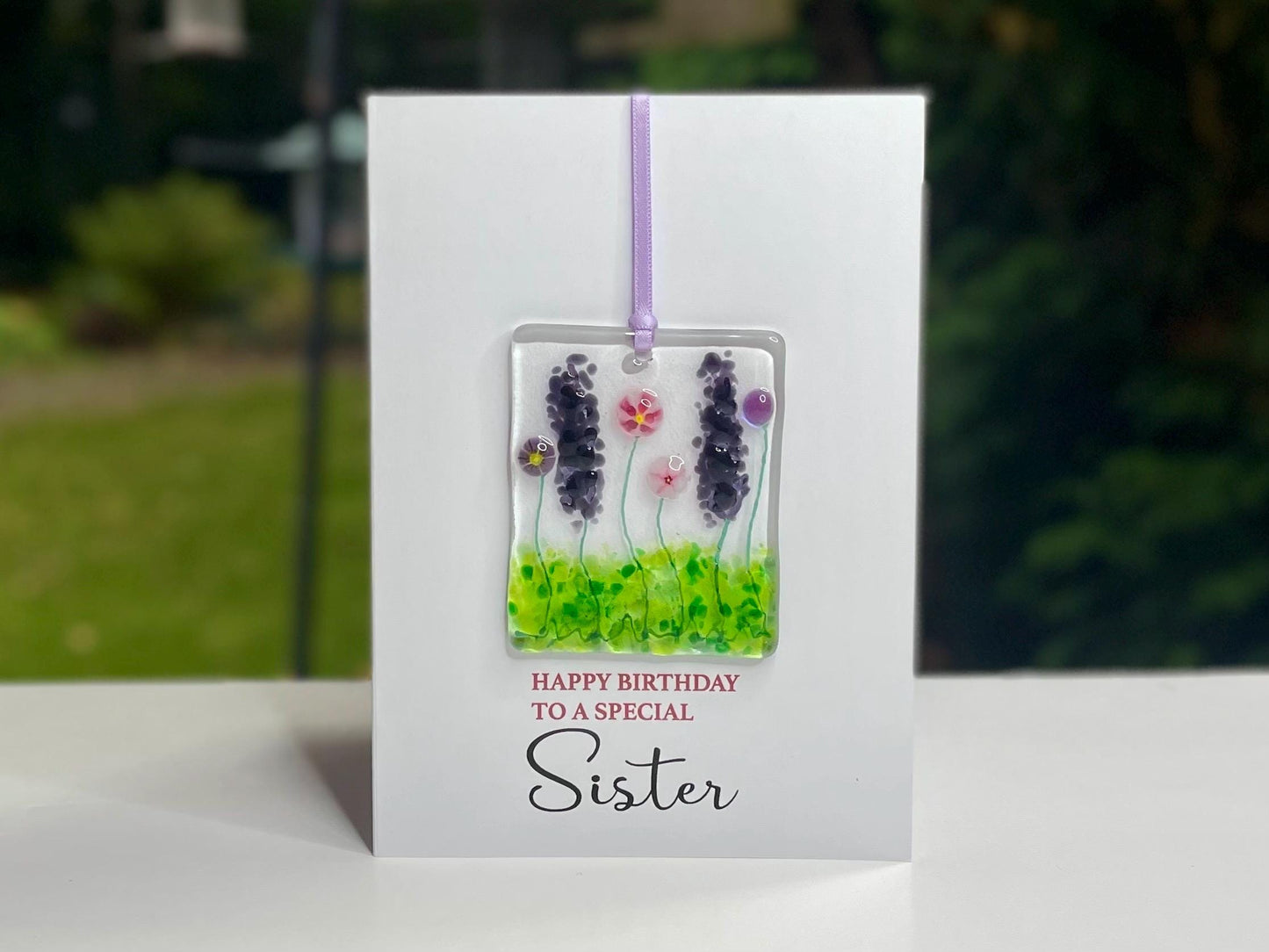 Sister Birthday card with detachable handmade glass keepsake