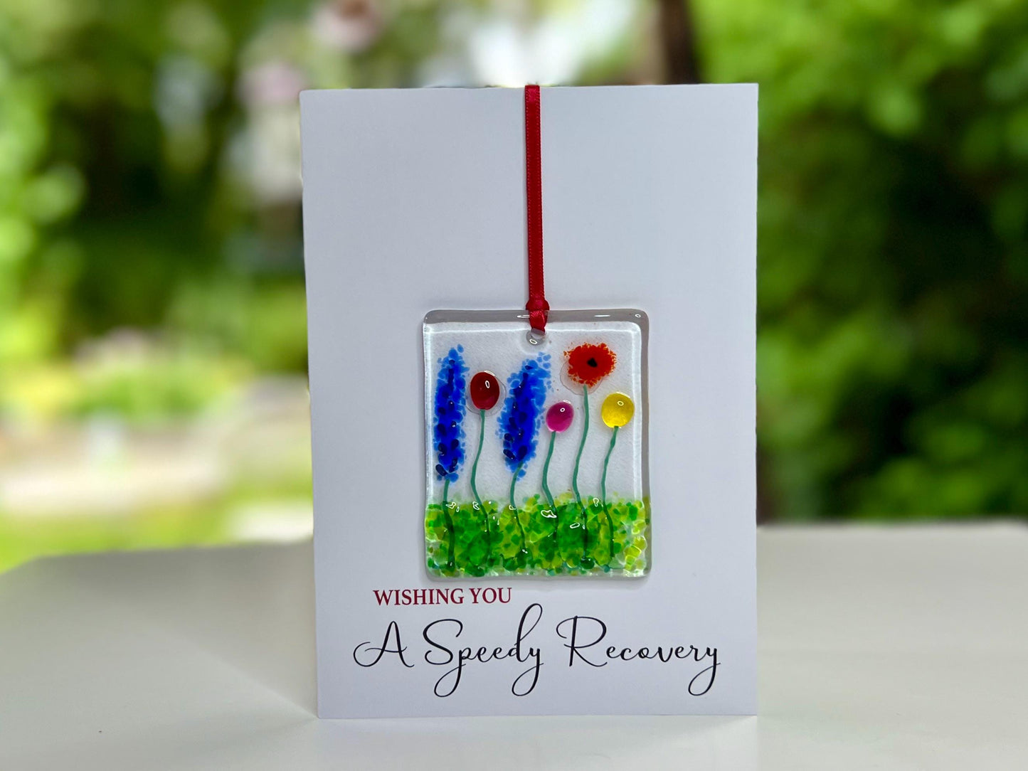 Speedy Recovery card with detachable handmade glass keepsake