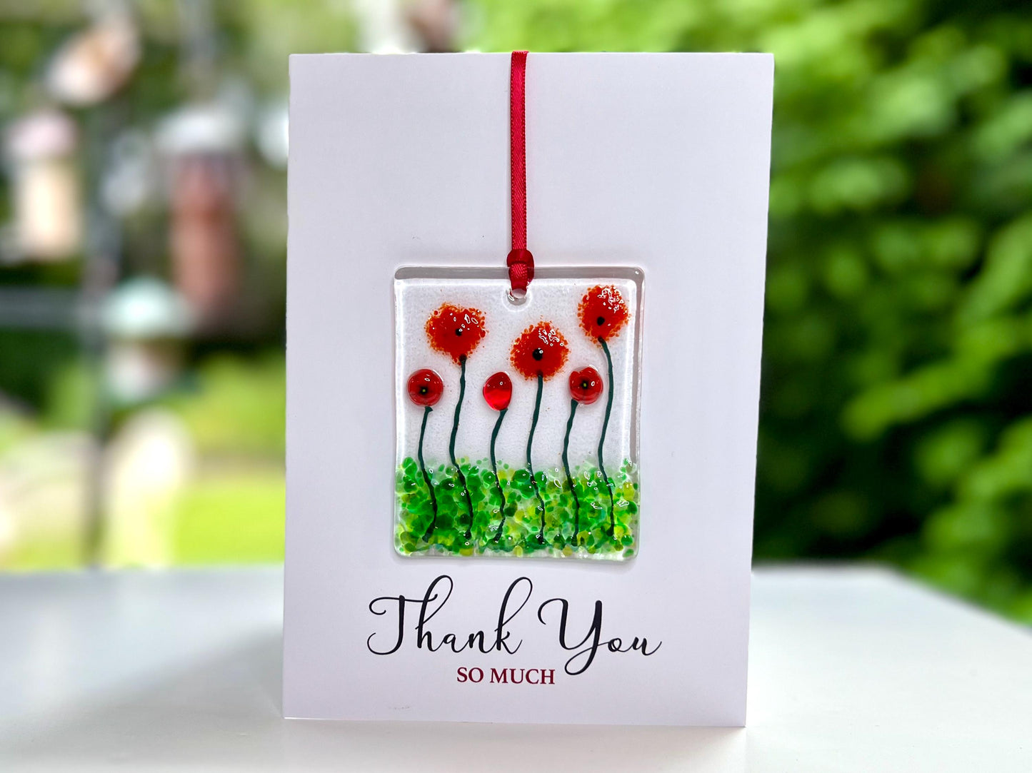Thank You card with detachable handmade glass keepsake