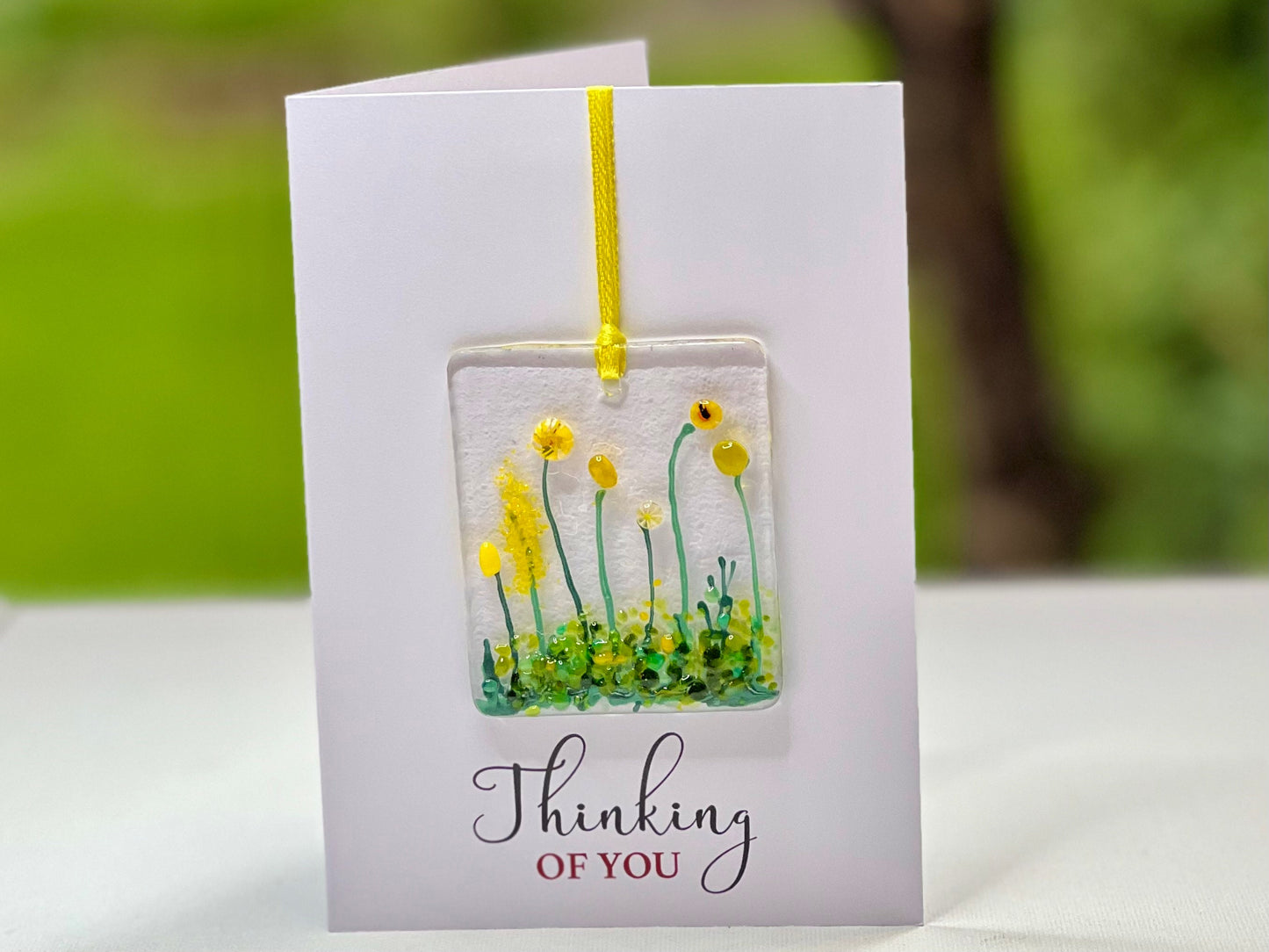 Thinking Of You card with detachable handmade glass keepsake