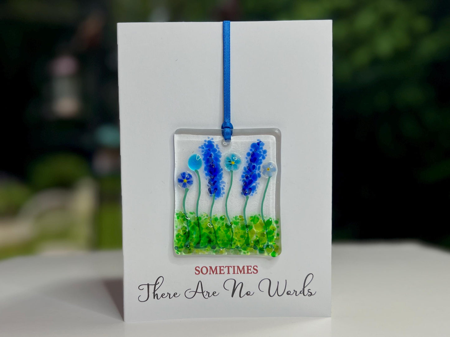Sometimes There Are No Words sympathy card with detachable handmade glass keepsake