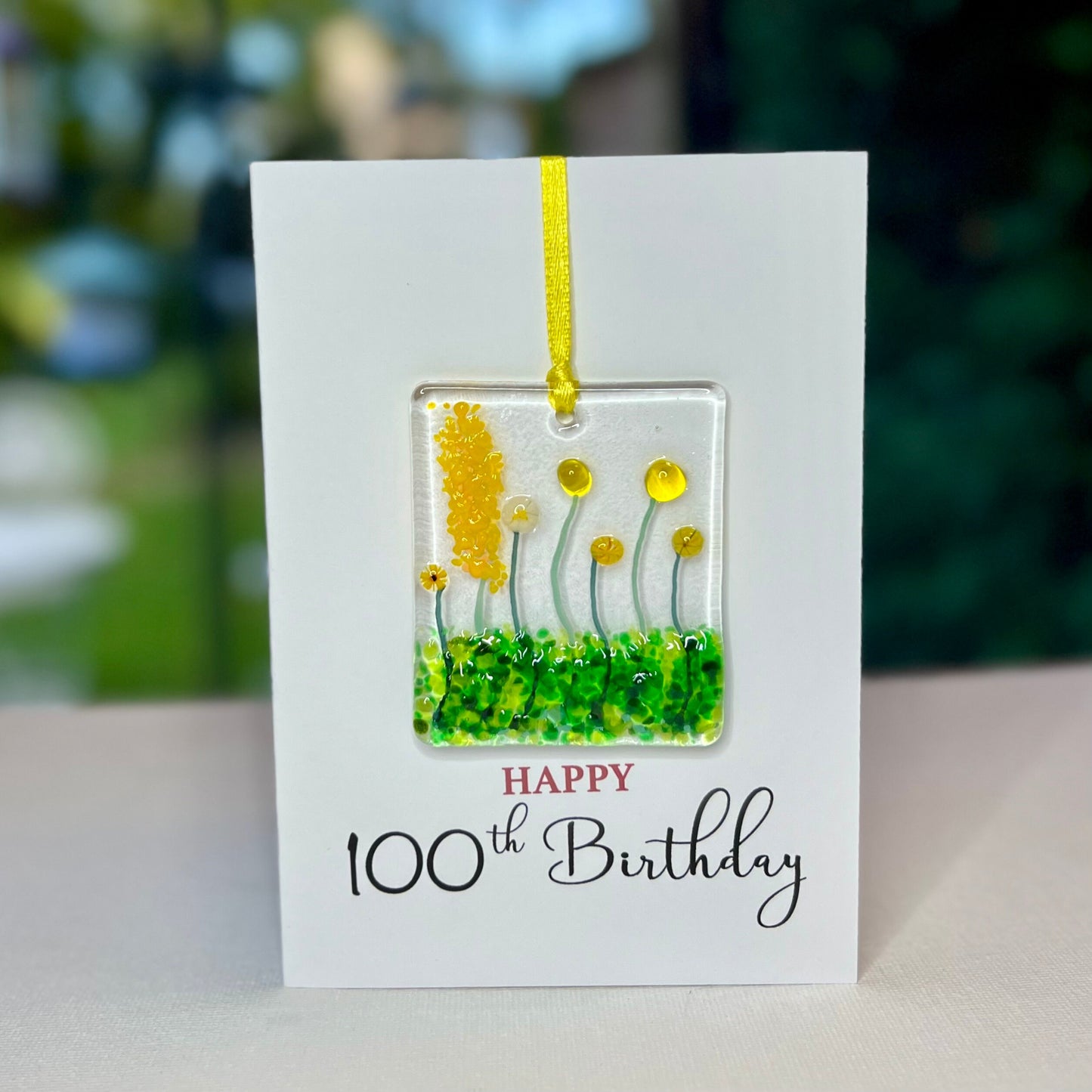 Happy 100th Birthday card with detachable handmade glass keepsake