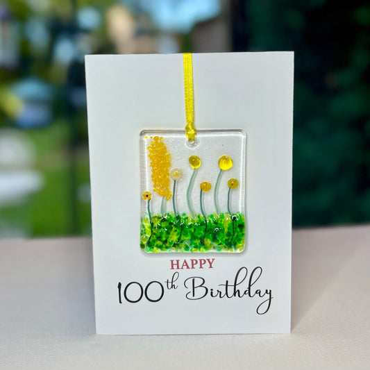 Happy 100th Birthday card with detachable handmade glass keepsake