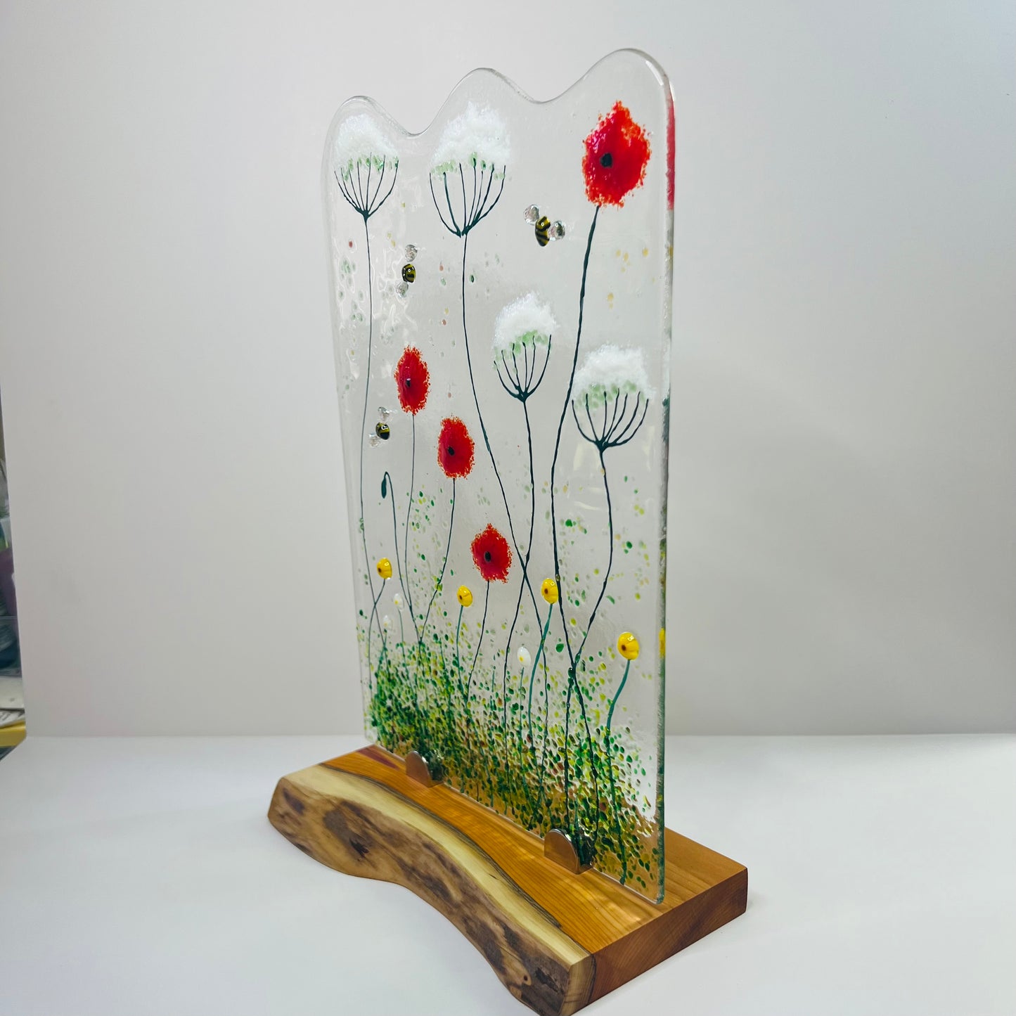 Poppy & Cow Parsley Fused Glass Panel (Large)