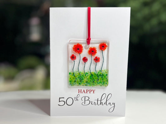 Happy 50th Birthday card with detachable handmade glass keepsake