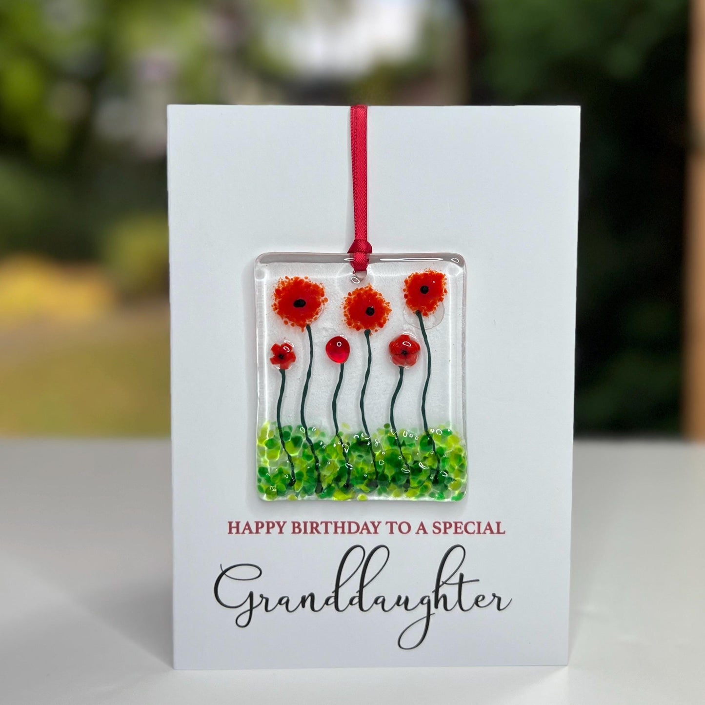 Granddaughter birthday card with detachable handmade glass keepsake