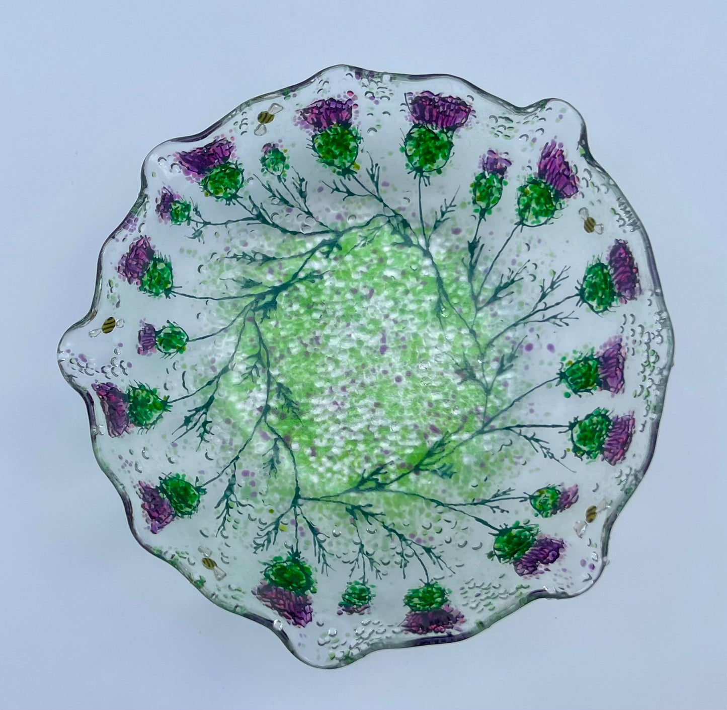 Thistle & Bee Fused Glass Bowl