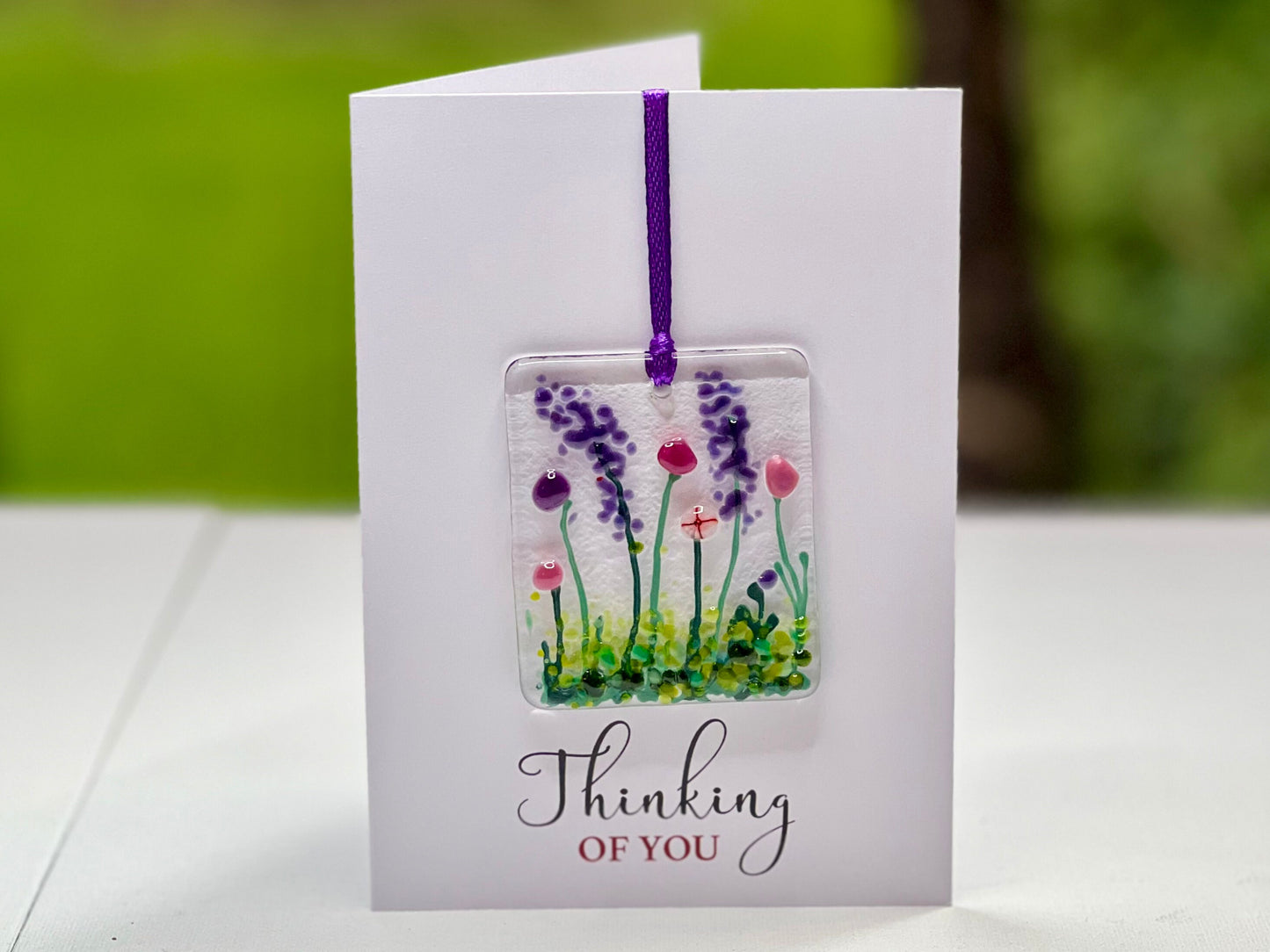 Thinking Of You card with detachable handmade glass keepsake