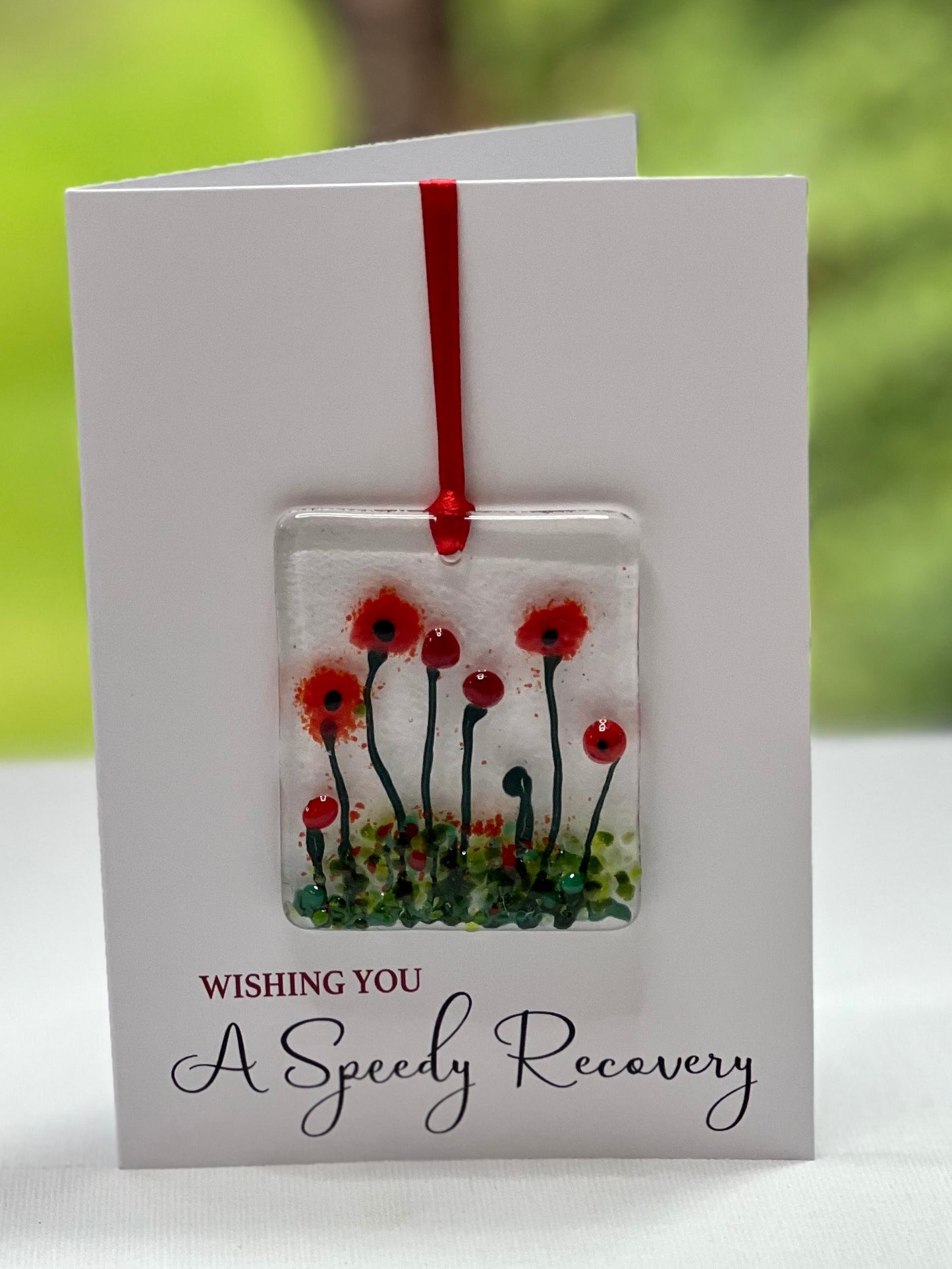 Speedy Recovery card with detachable handmade glass keepsake
