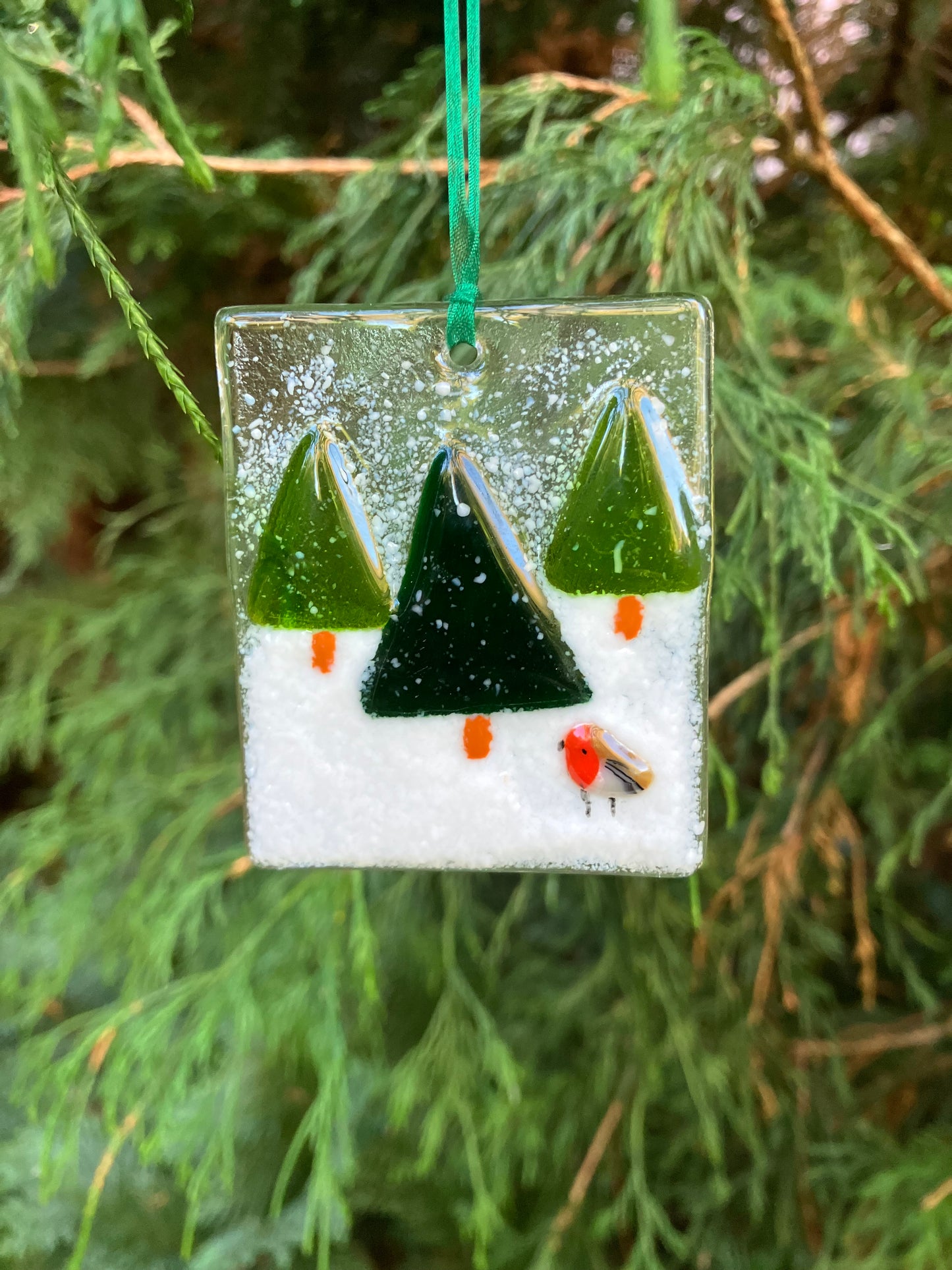 Merry Christmas Mum card with detachable handmade glass christmas decoration