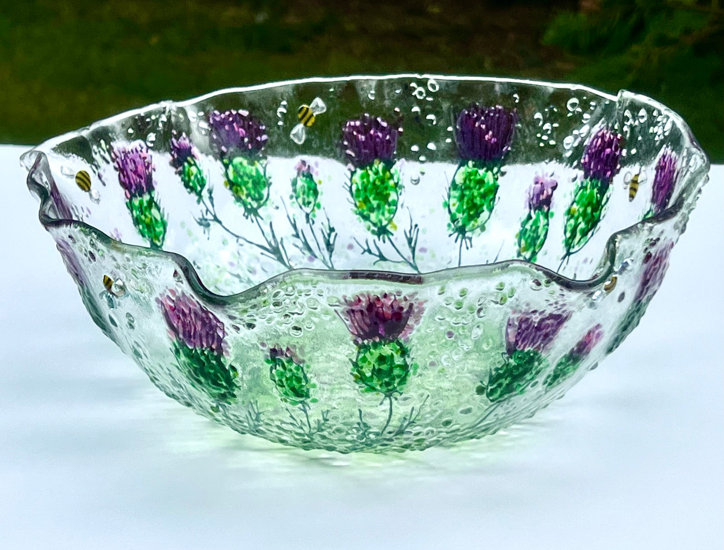 Thistle & Bee Fused Glass Bowl
