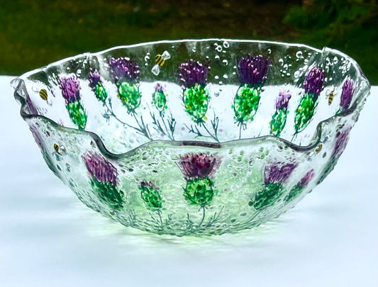 Thistle & Bee Fused Glass Bowl