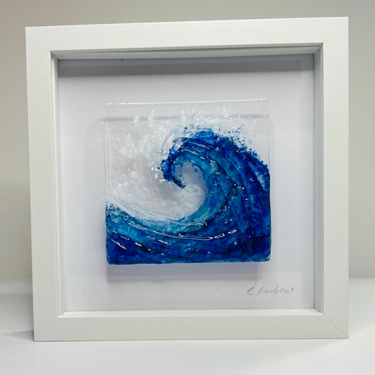 Handmade Fused Glass Wave – Framed Seascape Art square picture