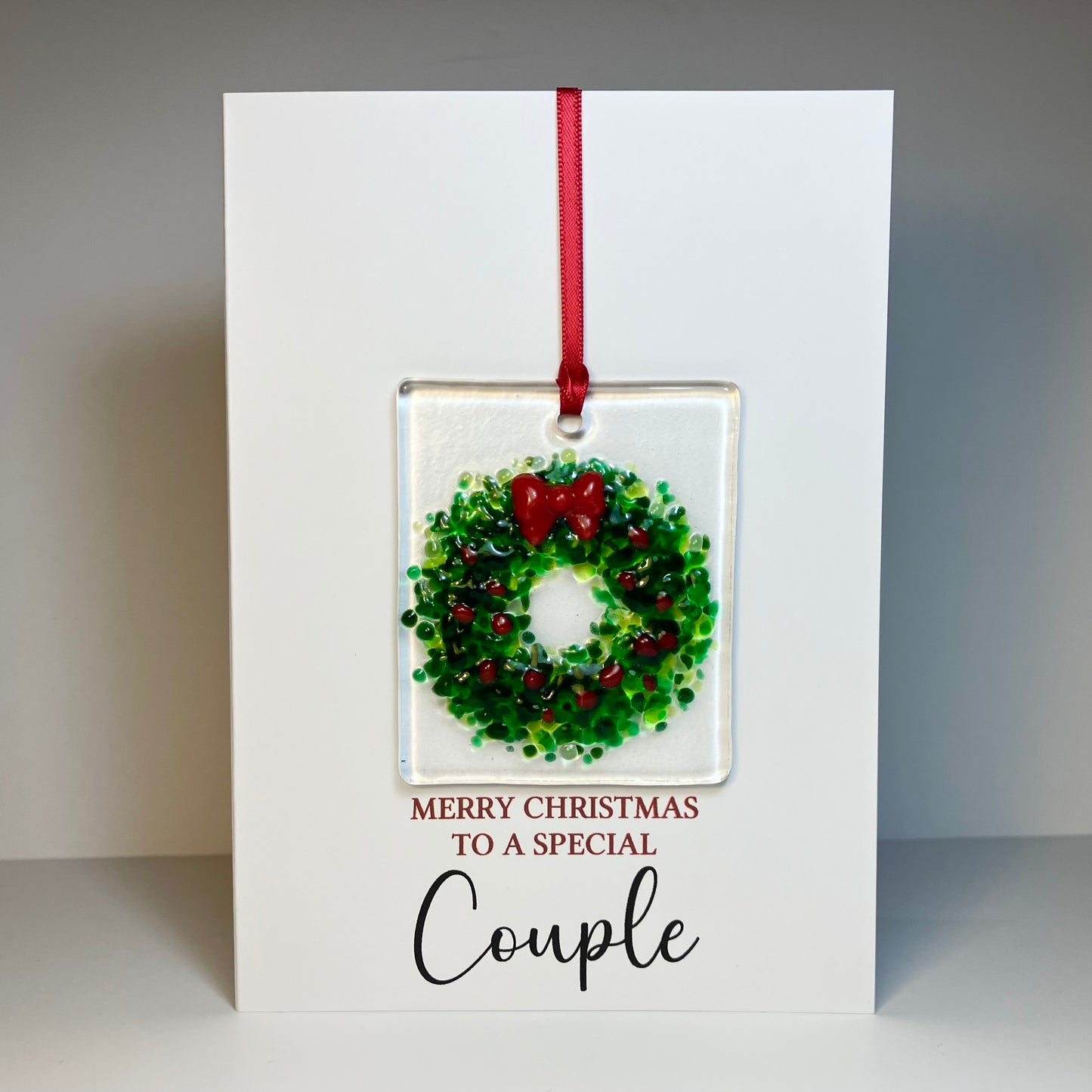 Merry Christmas Couple card with detachable handmade glass christmas decoration