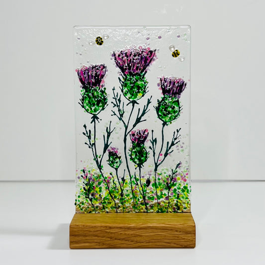 Thistle and Bee Glass Panel (Medium)