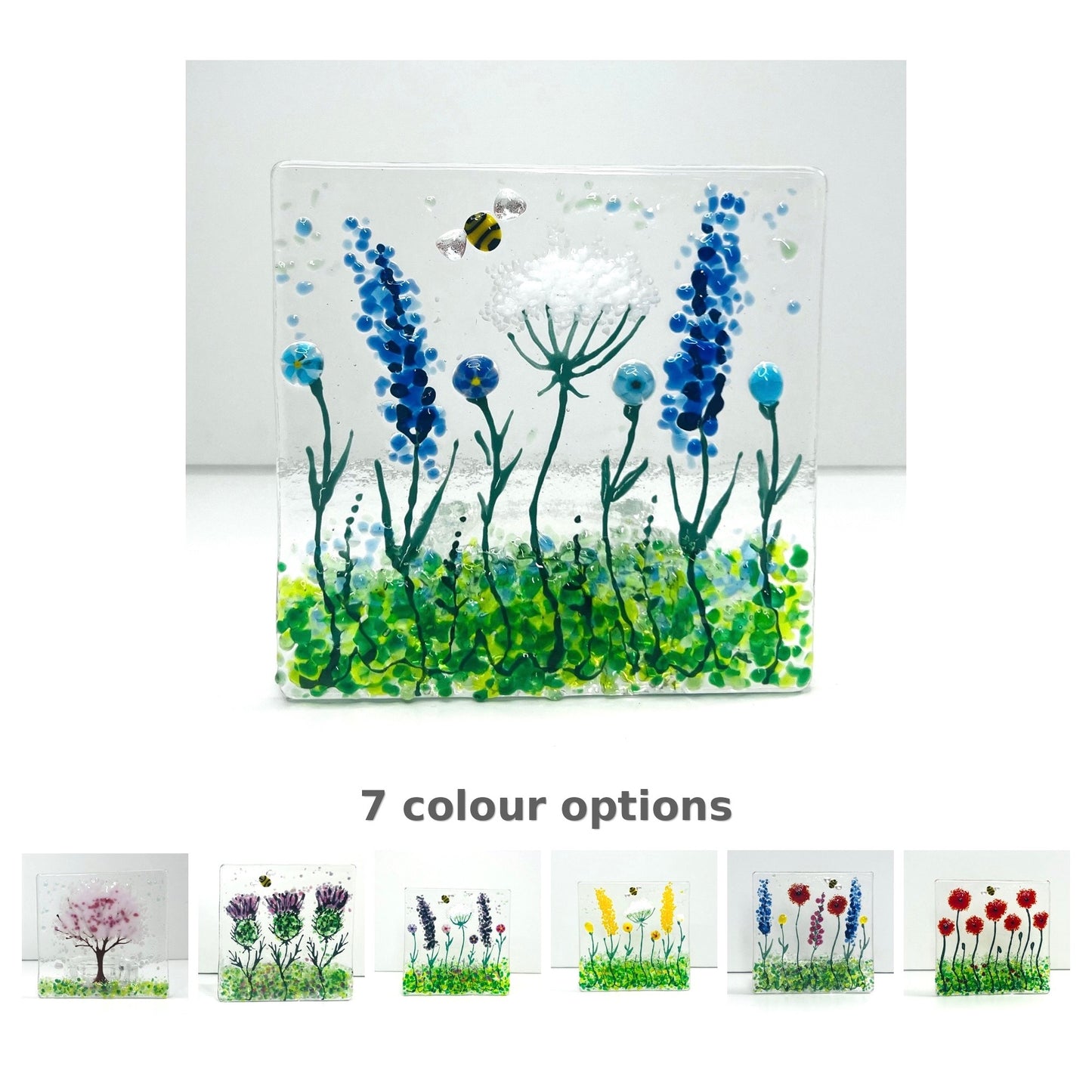 Handmade Fused Glass Tealight Holder – Wildflower Nature Design, 7 Colour Options