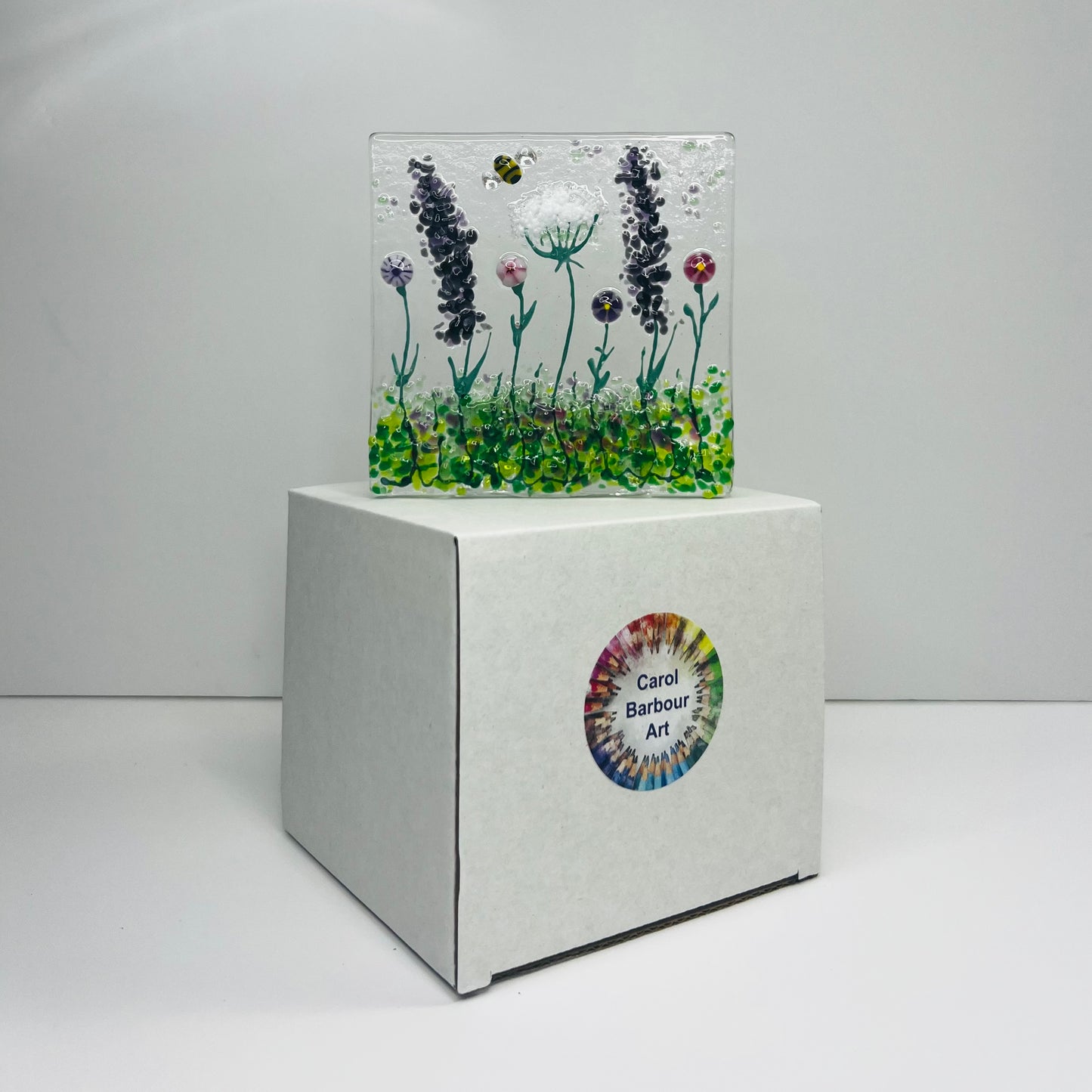 Mother’s Day Glass Gift Set – Fused Glass Floral Keepsake Card & Matching Tealight Holder