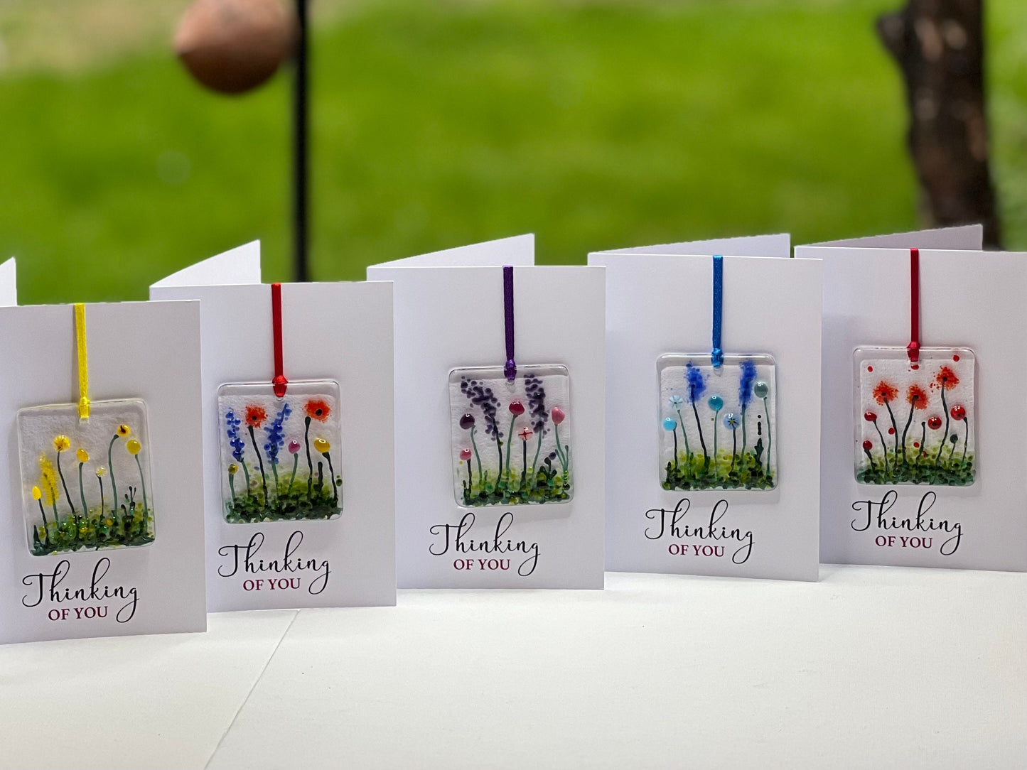 Thinking Of You card with detachable handmade glass keepsake
