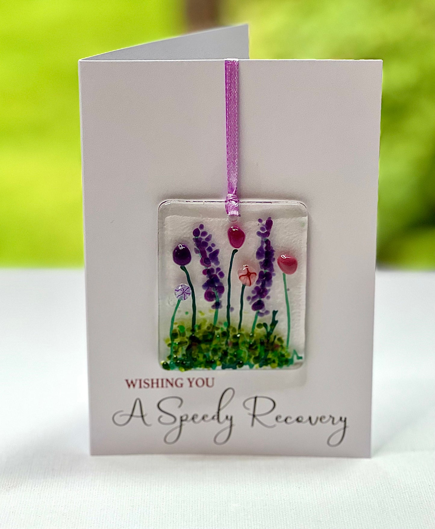 Speedy Recovery card with detachable handmade glass keepsake