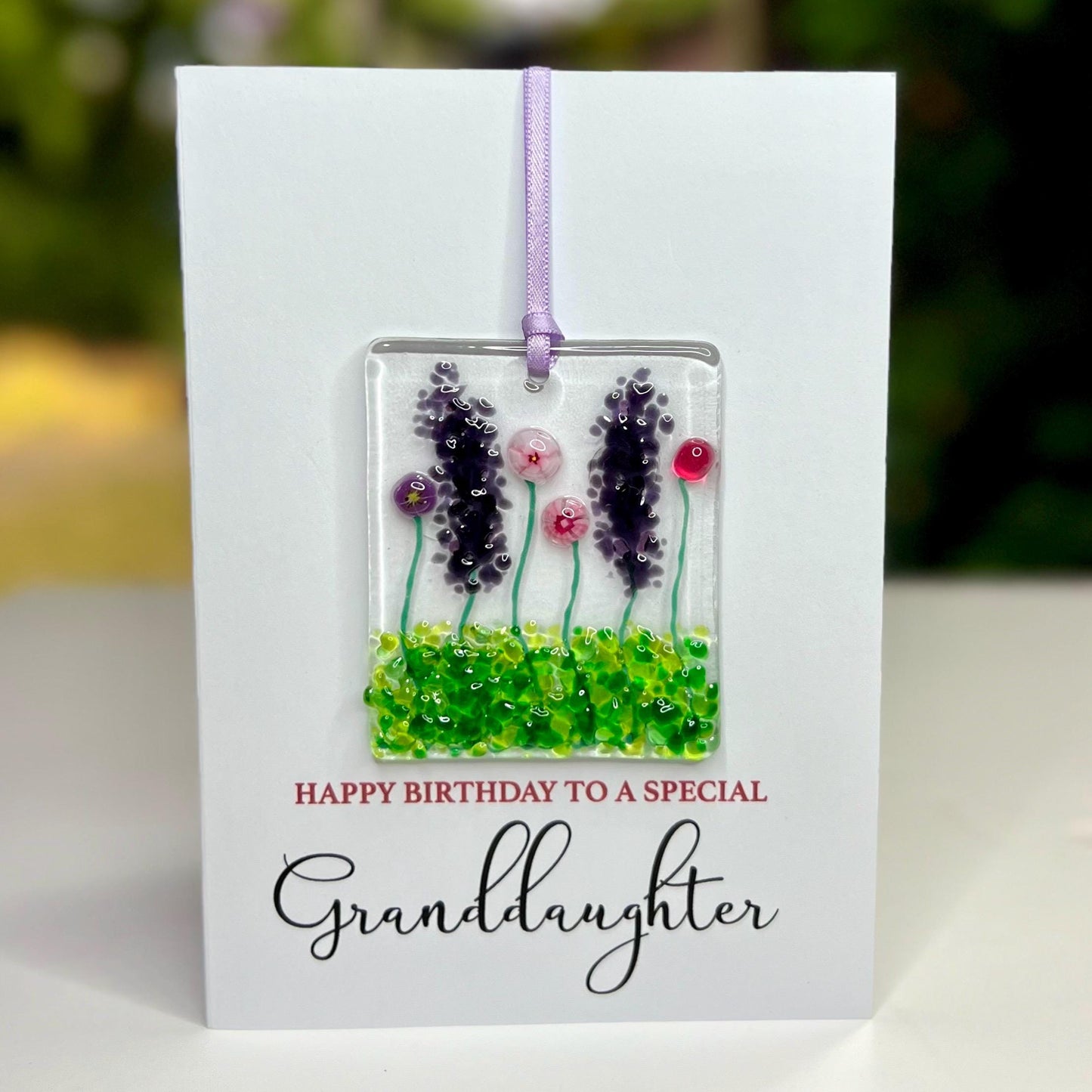 Granddaughter birthday card with detachable handmade glass keepsake