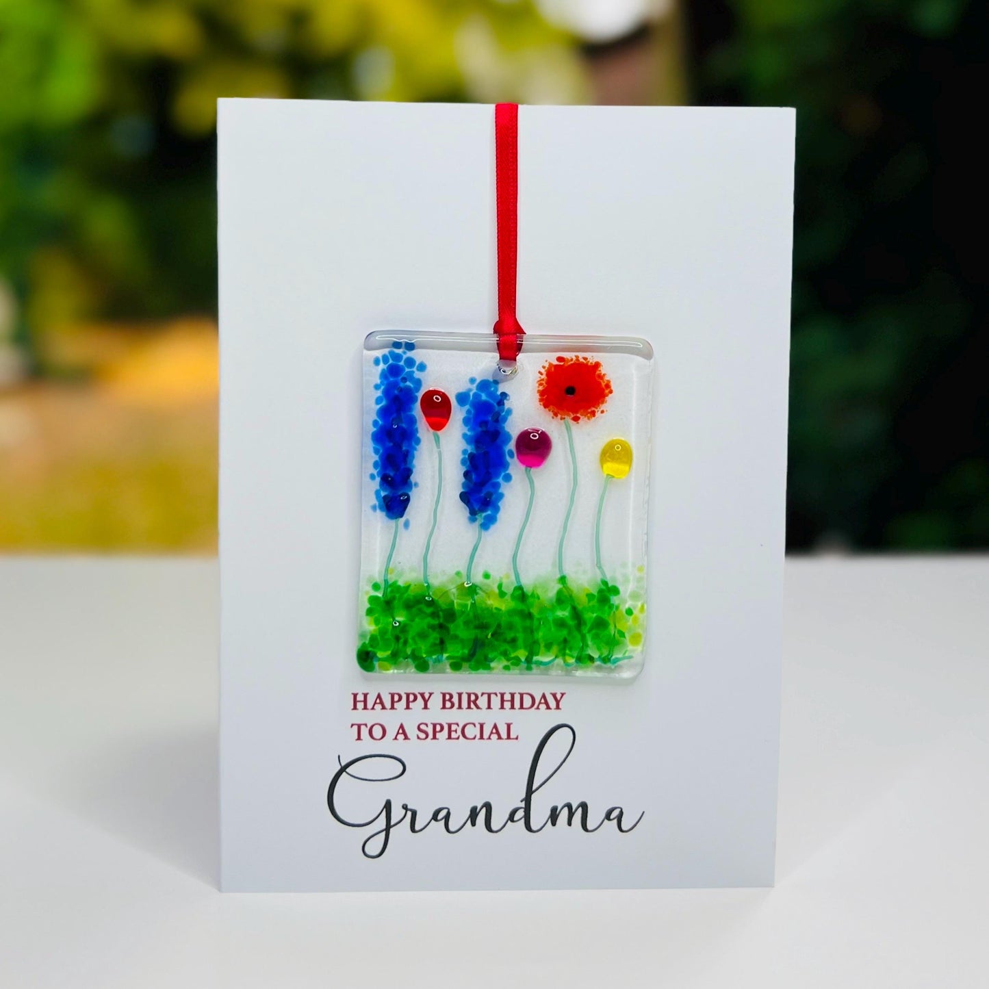 Grandma Birthday card with detachable handmade glass keepsake