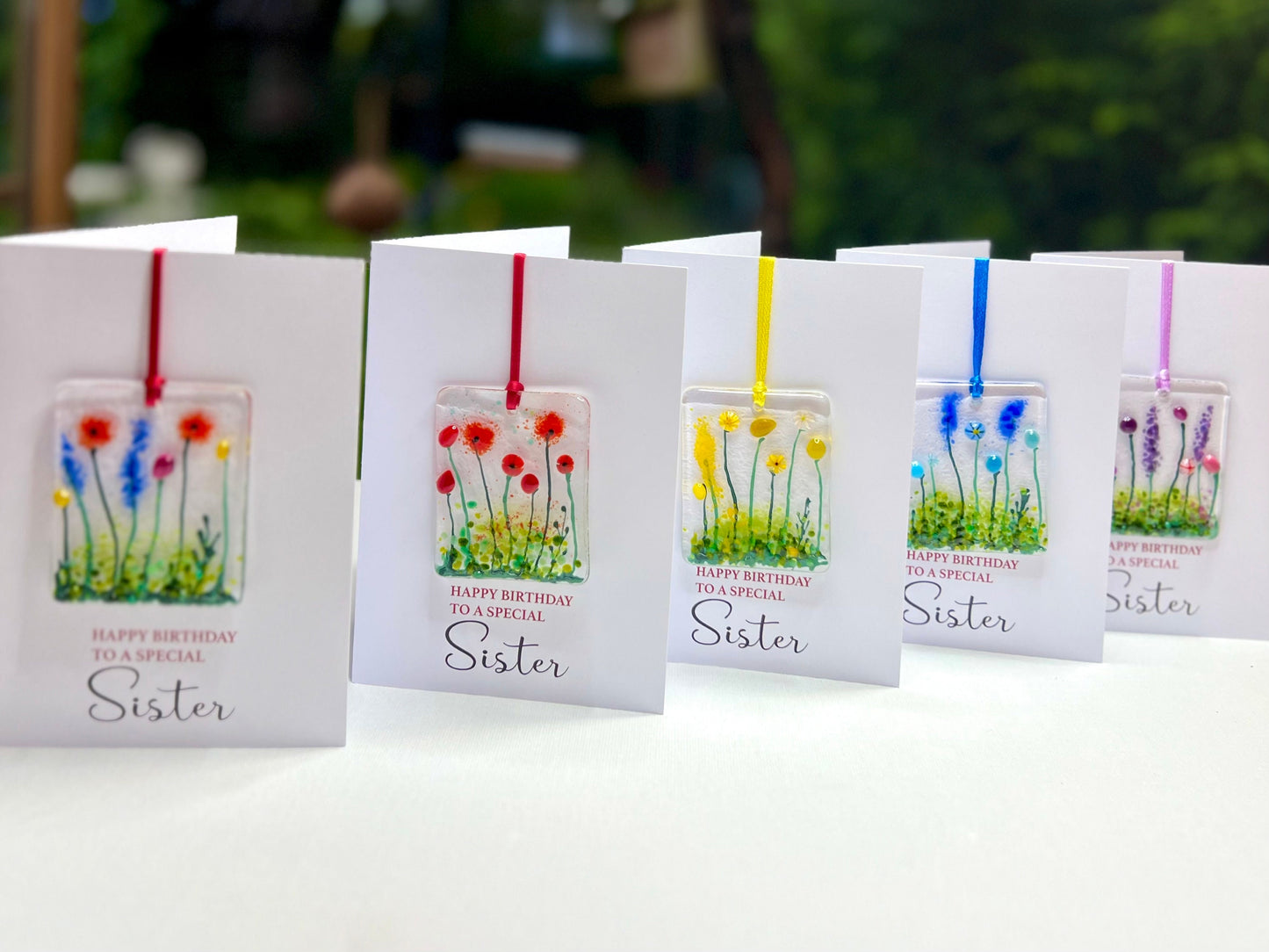 Sister Birthday card with detachable handmade glass keepsake