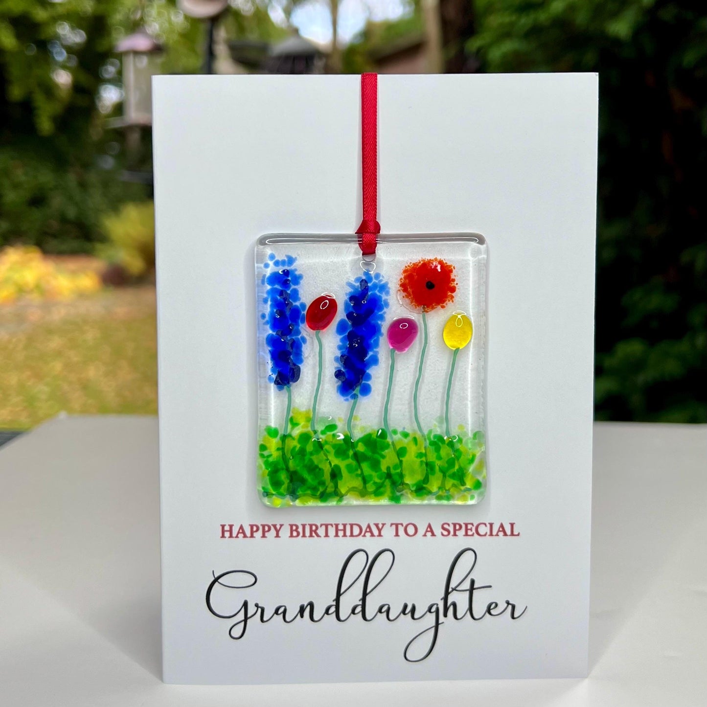 Granddaughter birthday card with detachable handmade glass keepsake