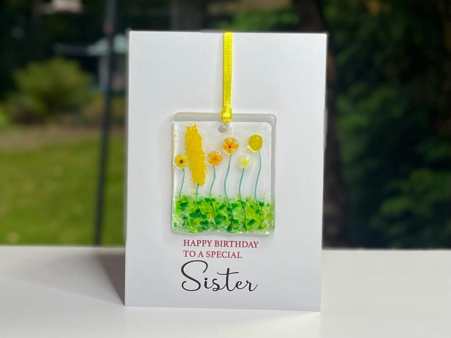 Sister Birthday card with detachable handmade glass keepsake