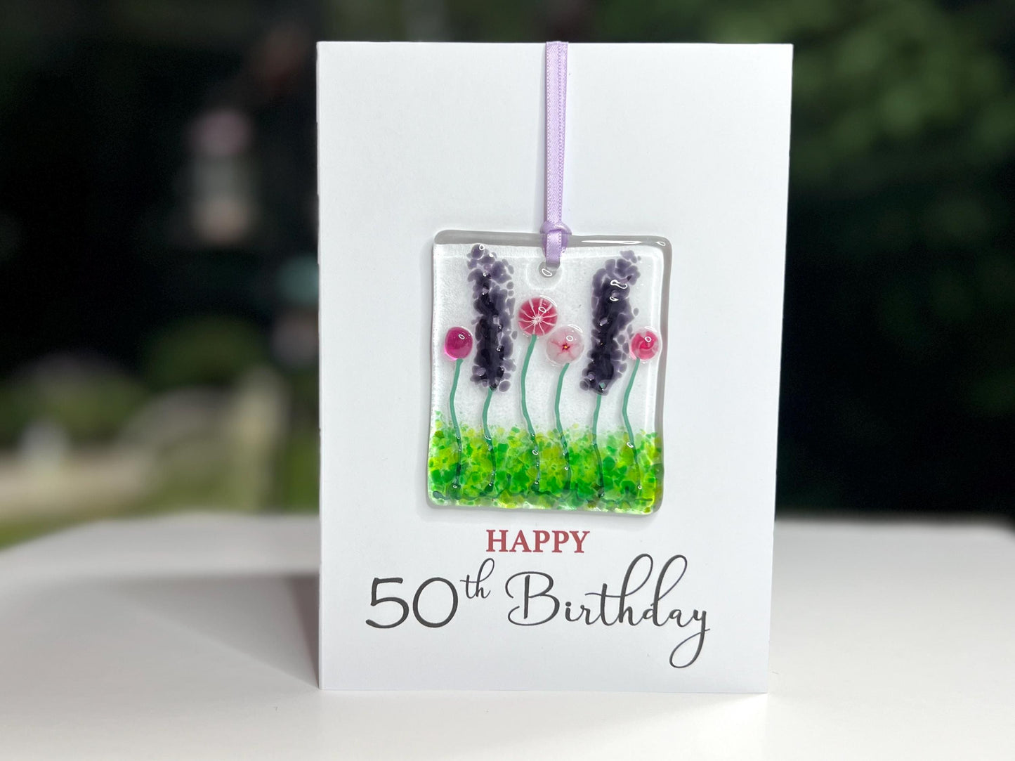 Happy 50th Birthday card with detachable handmade glass keepsake