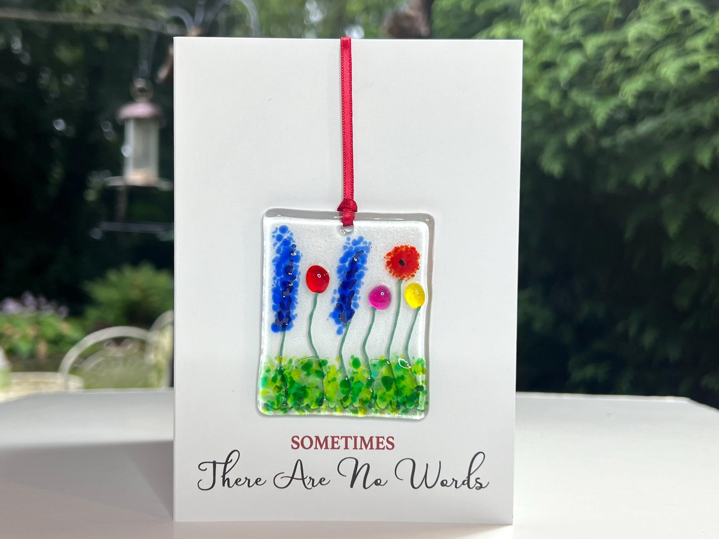 Sometimes There Are No Words sympathy card with detachable handmade glass keepsake