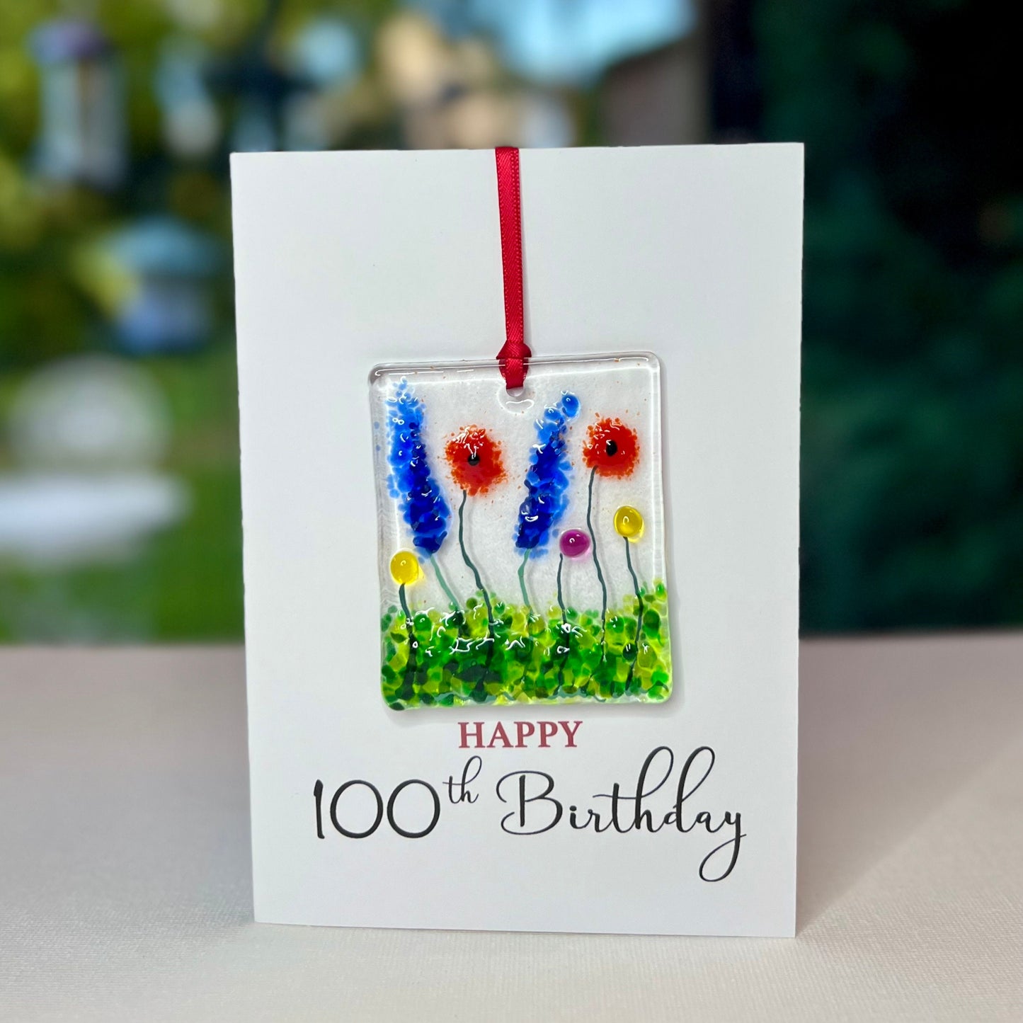 Happy 100th Birthday card with detachable handmade glass keepsake