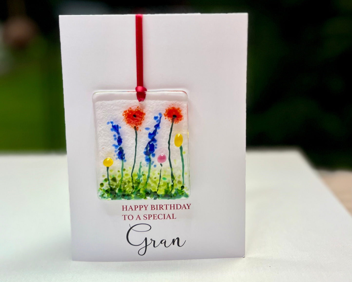 Gran Birthday card with detachable handmade glass keepsake