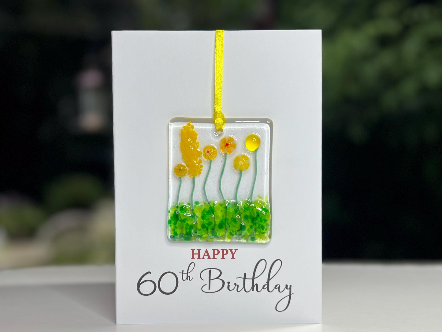 Happy 60th Birthday card with detachable handmade glass keepsake
