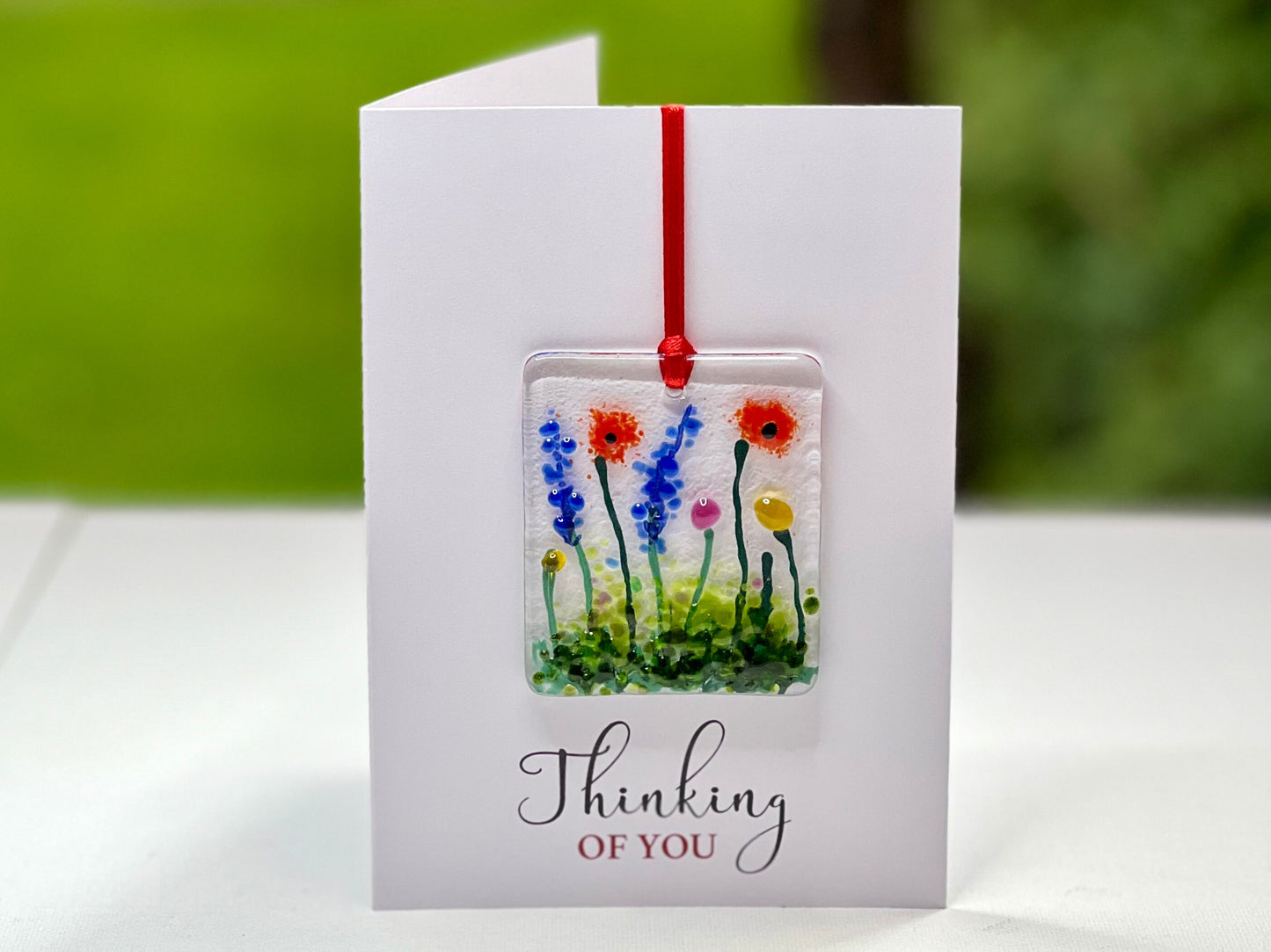 Thinking Of You card with detachable handmade glass keepsake
