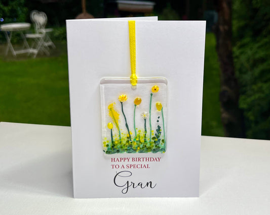 Gran Birthday card with detachable handmade glass keepsake