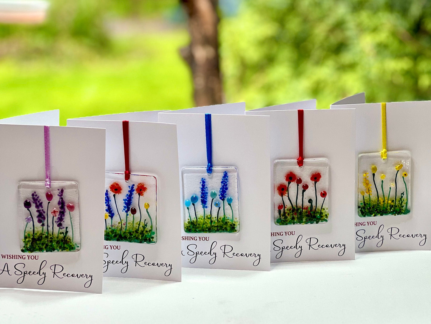 Speedy Recovery card with detachable handmade glass keepsake