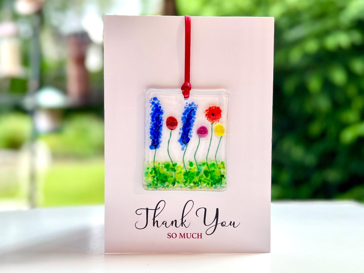 Thank You card with detachable handmade glass keepsake